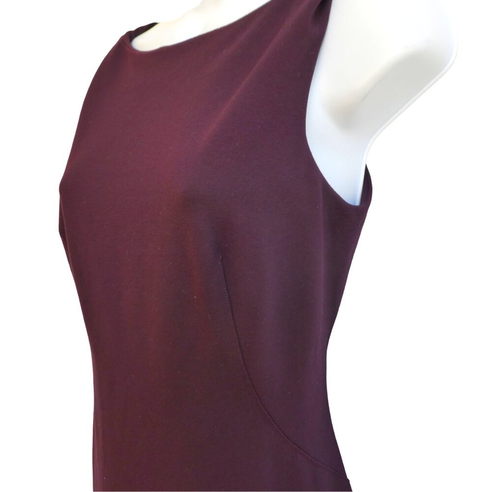 MM LaFleur Dark Burgundy Ponte Dress Princess Sleeveless Back Zipper Slit Stretc